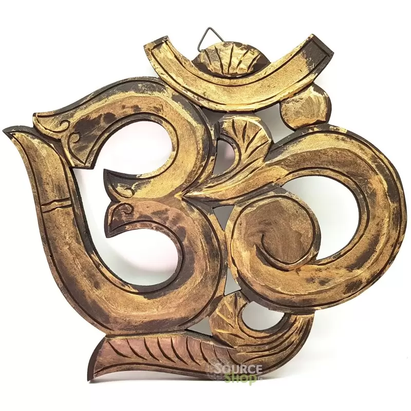 Symbole OM doré en bois de manguier