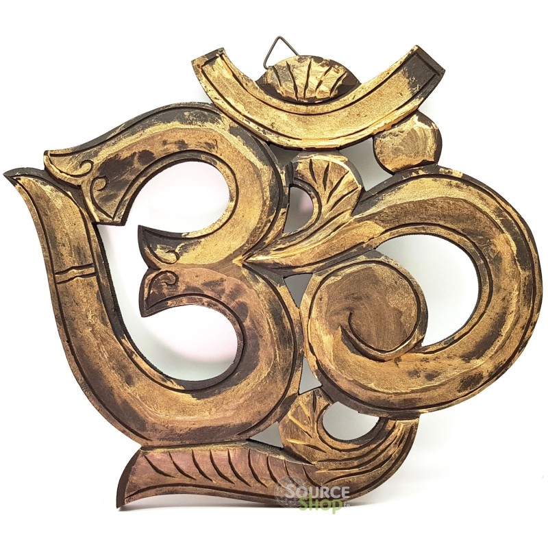 Symbole OM doré en bois de manguier