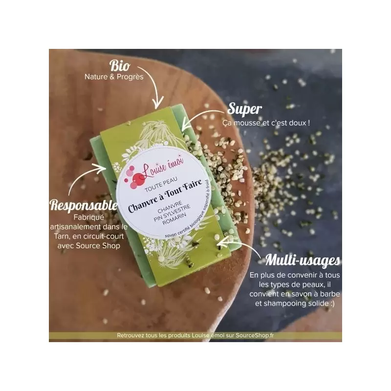 Savon / Shampoing au Chanvre Bio - 100g - Louise émoi