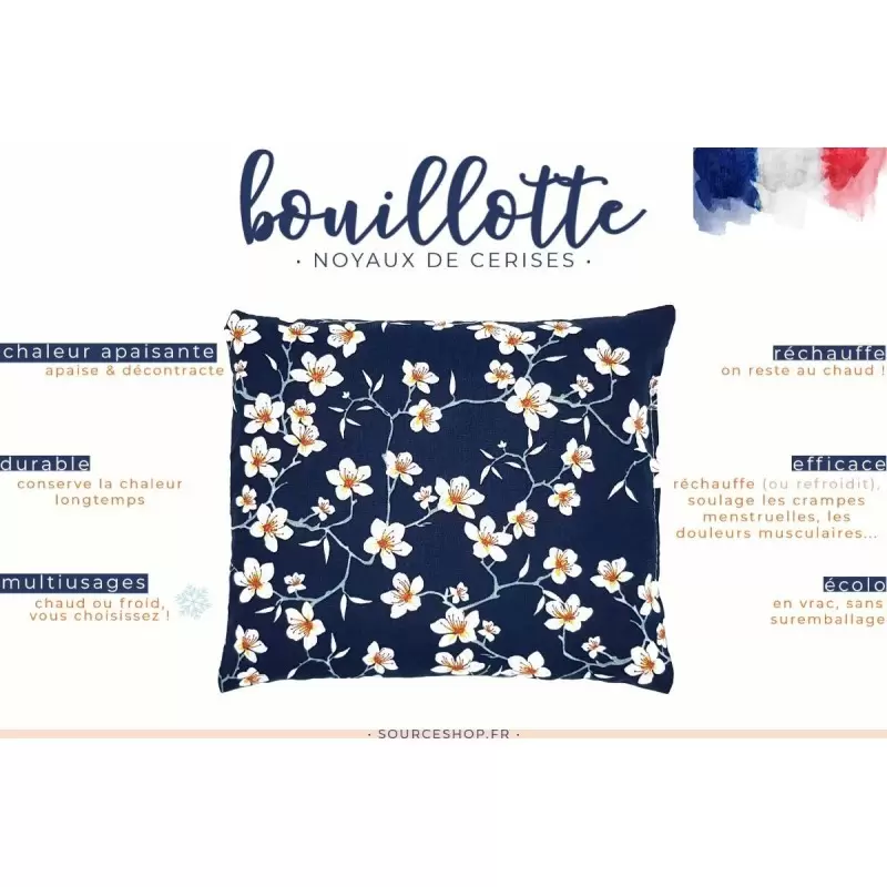Coussin bouillotte sèche de noyaux de cerises - Artisanal & Français - BIO