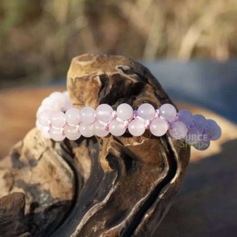 Bracelet double en Quartz rose - Qualité A