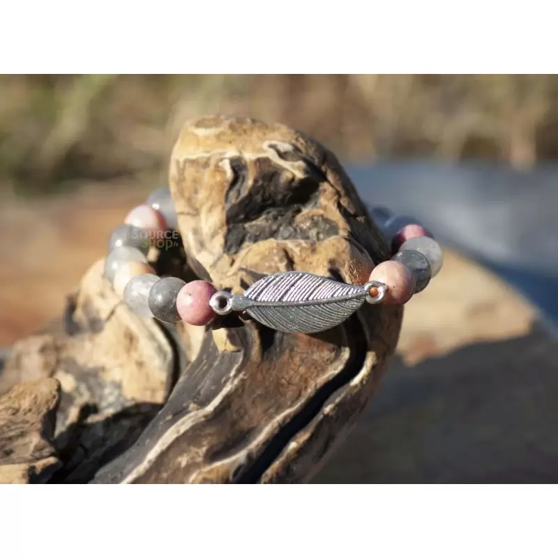 Bracelet Rhodonite & Quartz gris - Élévation spirituelle & Calme