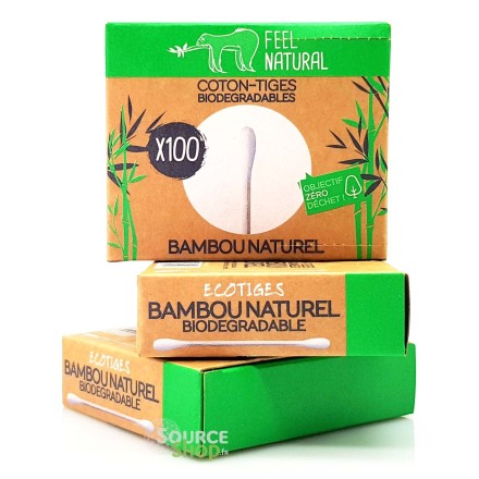 Boîte de 100 Coton-tiges en bambou biodégradables - Feel Natural