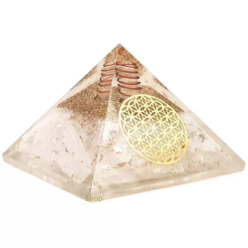 Pyramide orgonite Sélénite Fleur de Vie