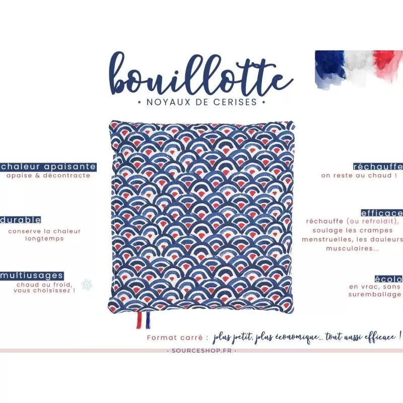 Coussin bouillotte BIO de noyaux de cerises - Artisanale & Française