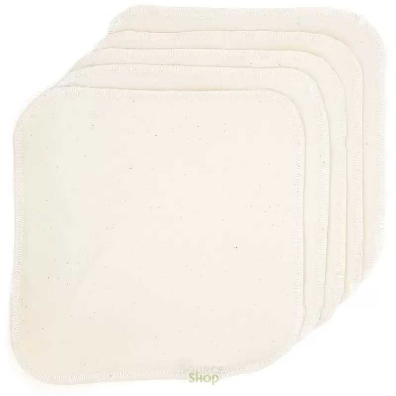 Lot de 5 grandes lingettes bébé réutilisable & lavable - coton BIO ultra-doux non teinté ni blanchi