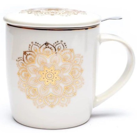 Mug à infusion en porcelaine avec filtre en inox - Mandala or