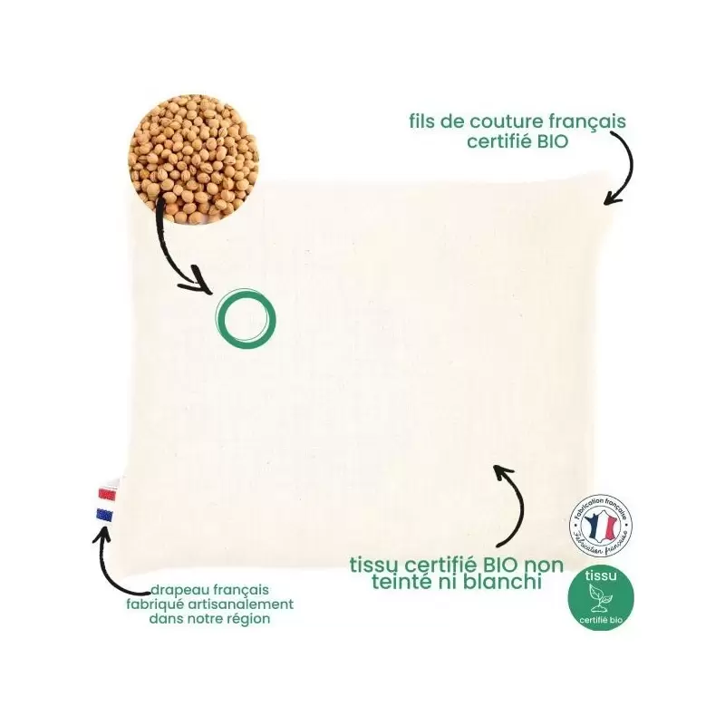 Coussin bouillotte sèche de noyaux de cerises - Artisanal & Français - BIO