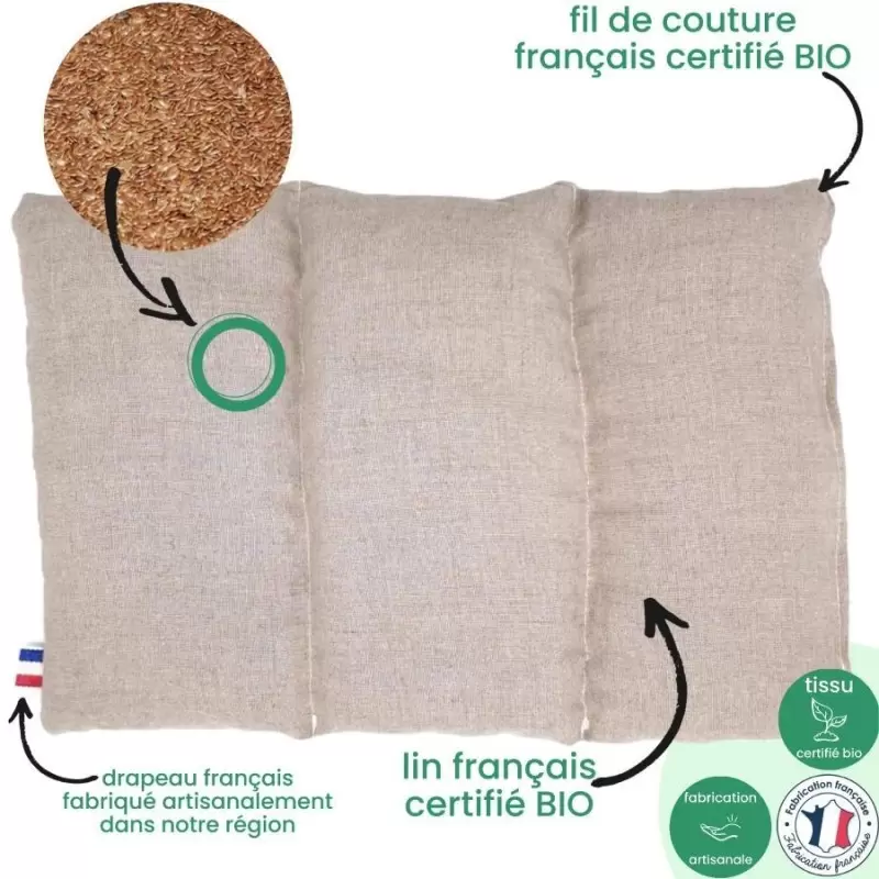 Coussin bouillotte BIO graines de lin - Artisanal & Français