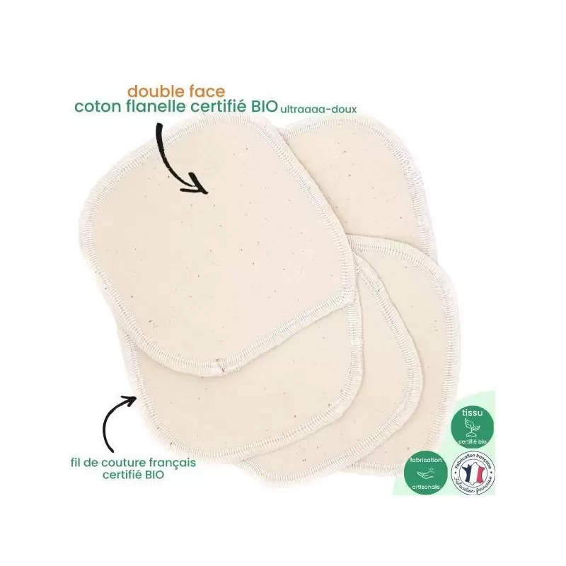 5 lingettes double face lavable - coton flanelle BIO ultra-doux