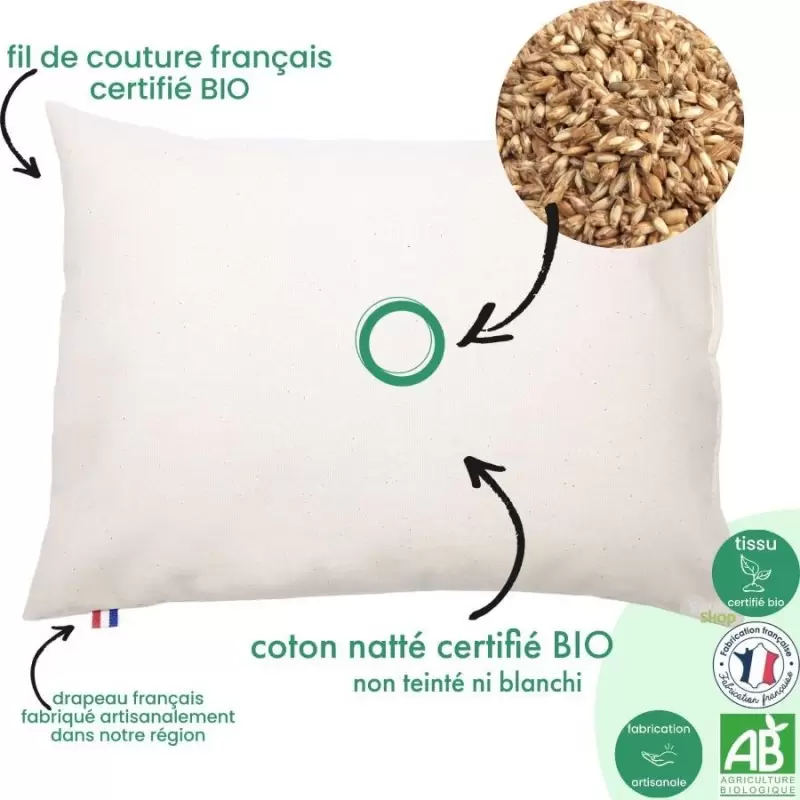 Oreiller BIO naturel en épeautre pour enfants - Artisanal & Français