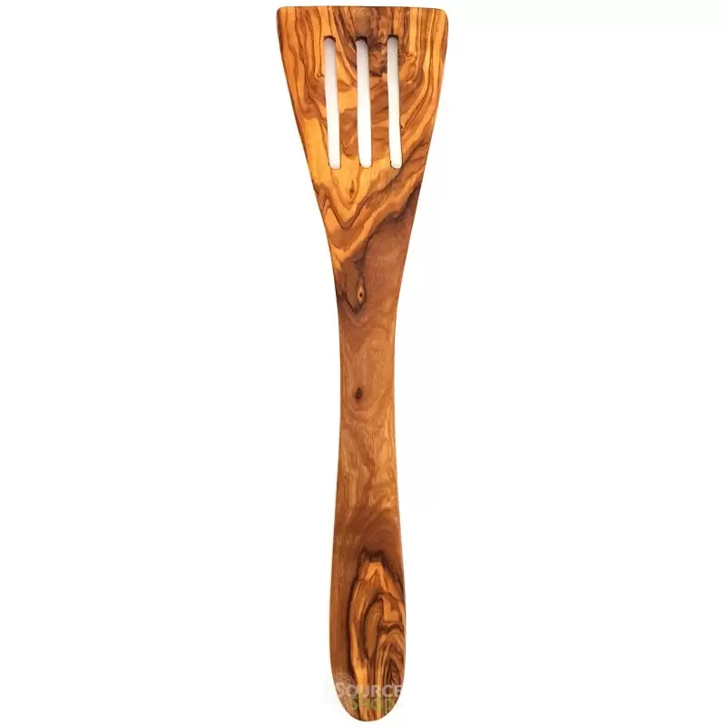 Spatule galbée striée en bois d'olivier - 30cm