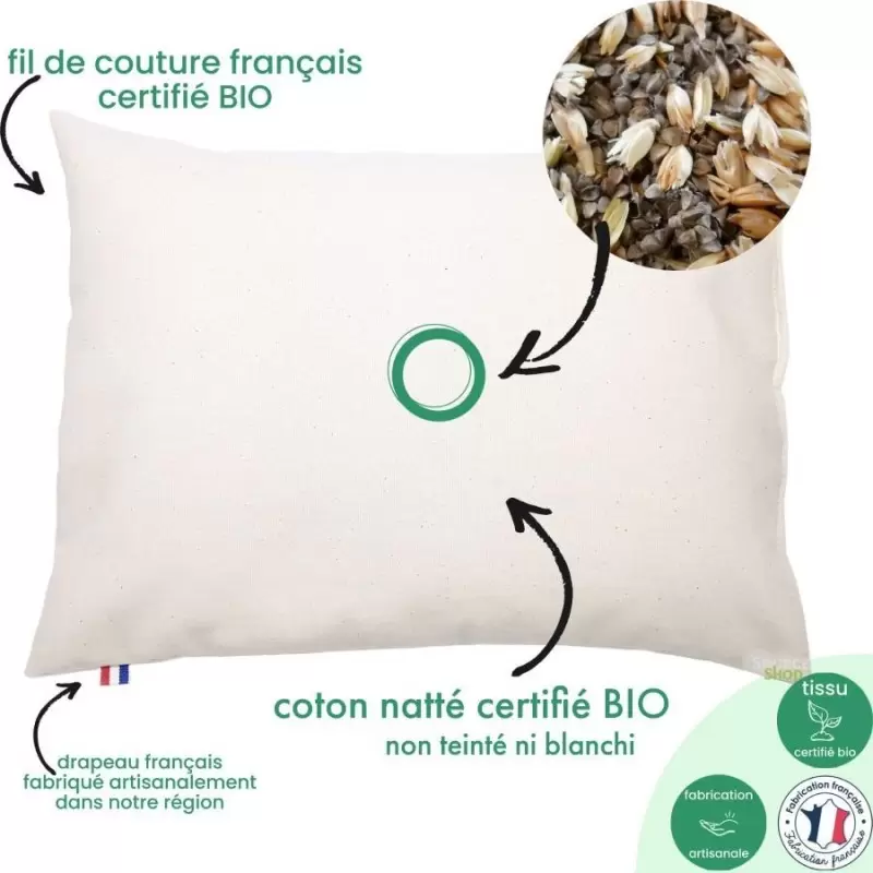 Oreiller sarrasin & épeautre BIO - Artisanal & Français