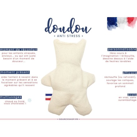 Doudou bouillotte anti-stress en coton BIO - Artisanal & Français