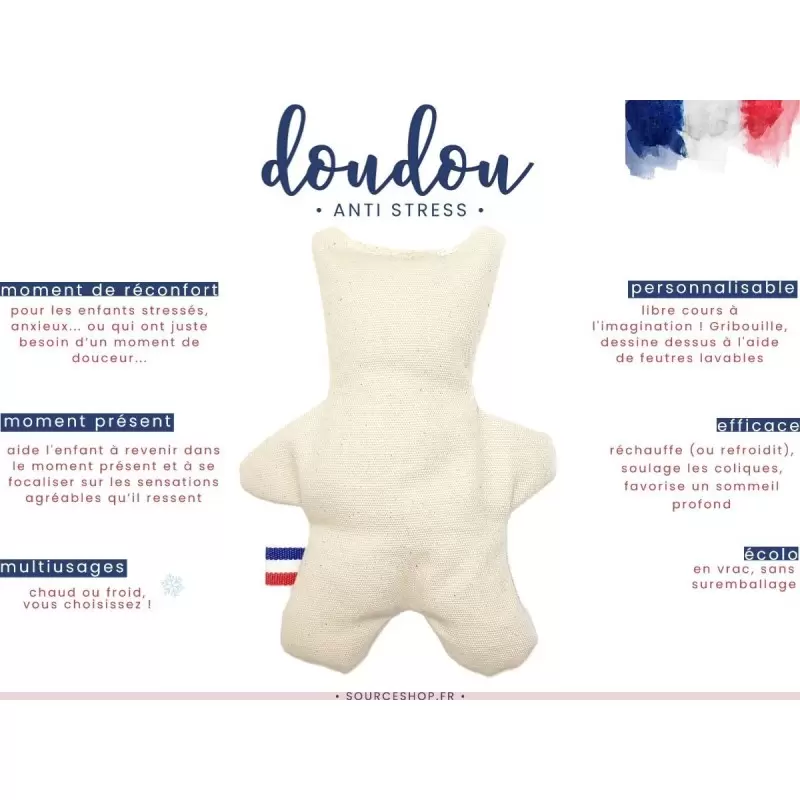 Doudou bouillotte anti-stress en coton BIO - Artisanal & Français