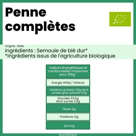 Penne complètes BIO en vrac