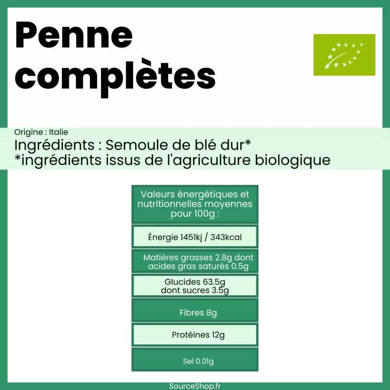 Penne complètes BIO en vrac
