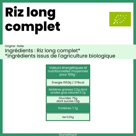 Riz long complet BIO en vrac