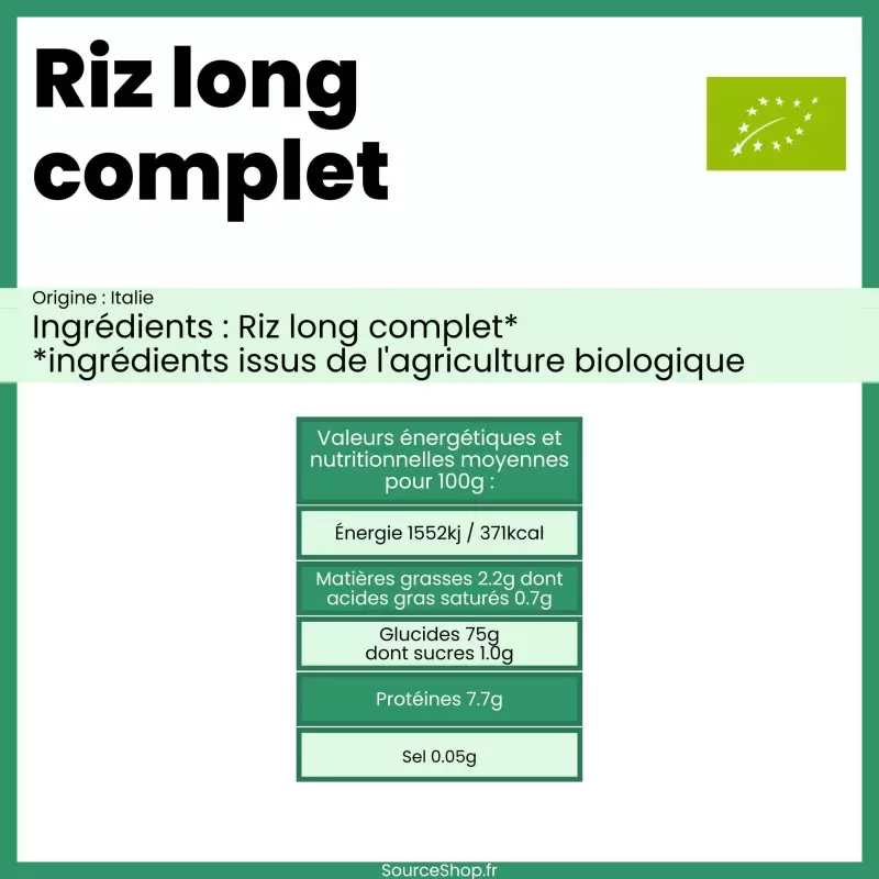 Riz long complet BIO en vrac