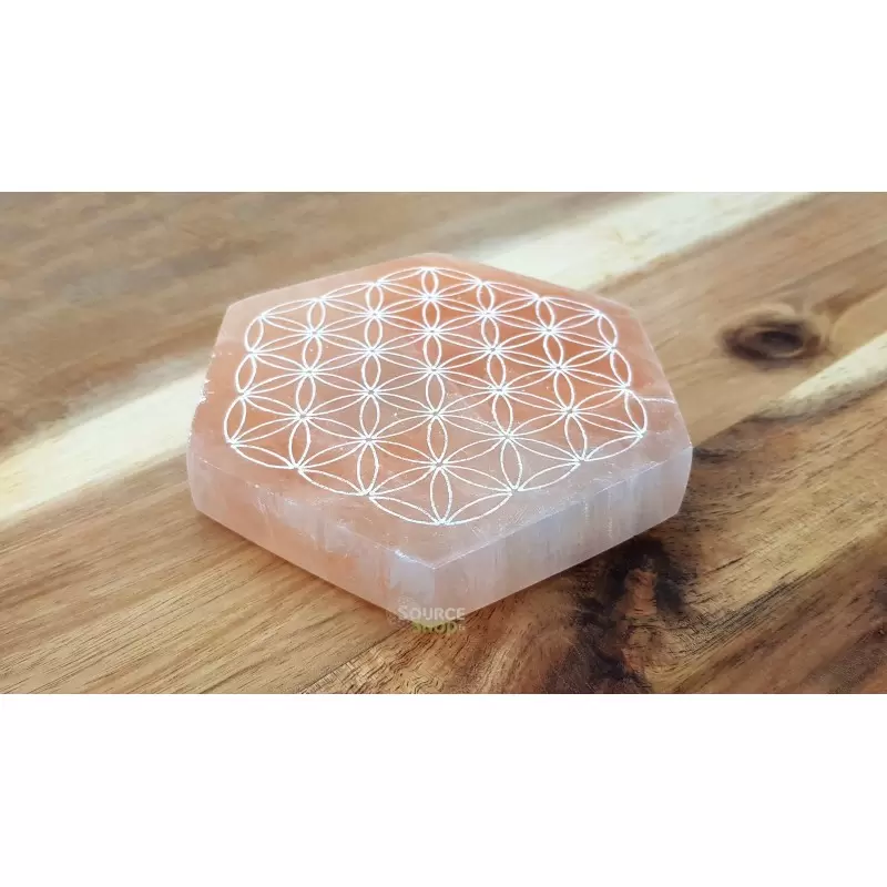Plaque de rechargement en sélénite orange Fleur de Vie