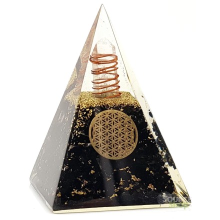Pyramide orgonite Tourmaline Fleur de Vie