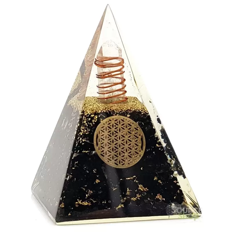 Pyramide orgonite Tourmaline Fleur de Vie