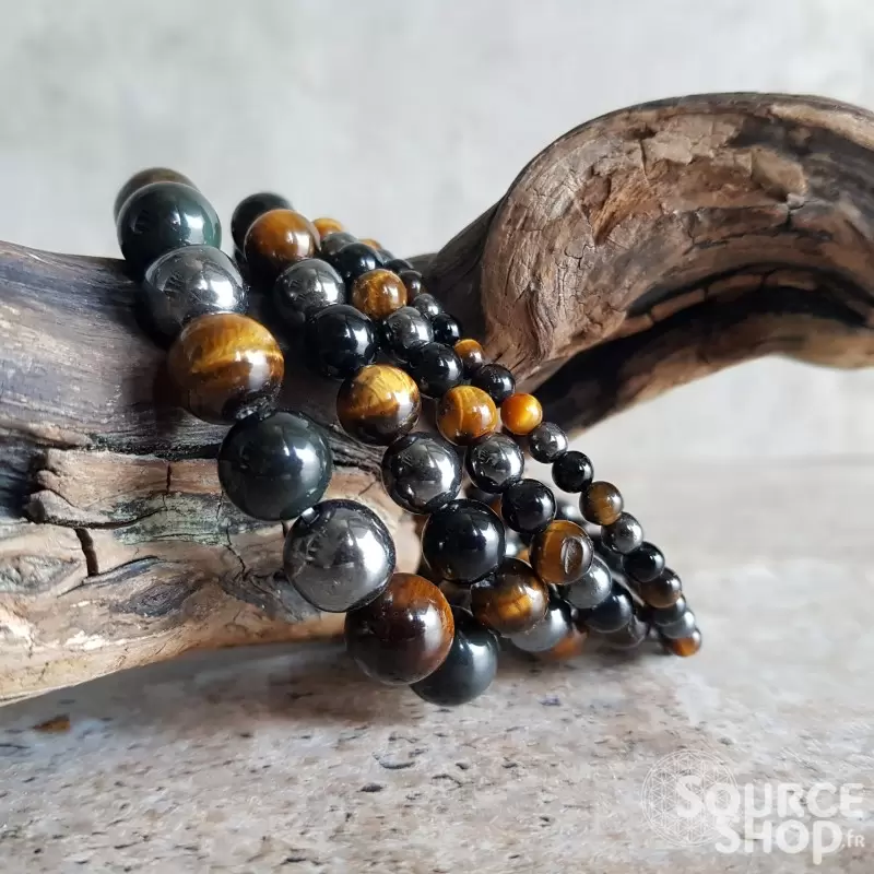 Bracelet Obsidienne Noire, Hématite, Oeil de Tigre