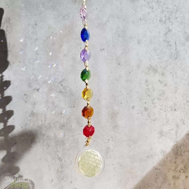 Attrape-soleil Fleur de Vie avec 7 cristaux colorés