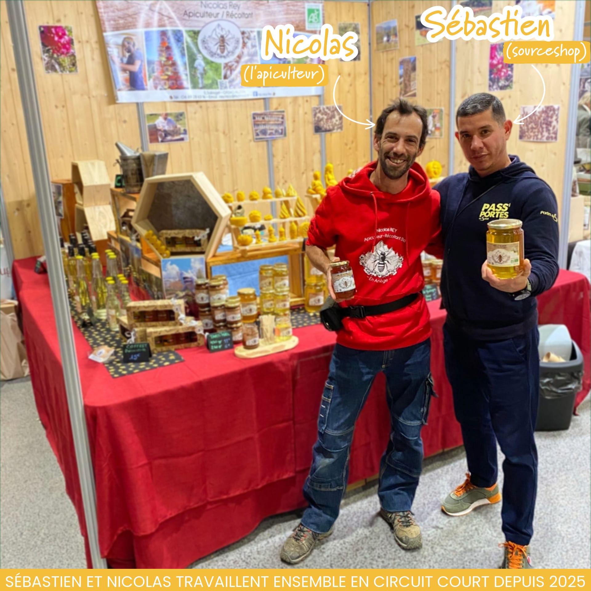 Sébastien de Source Shop et Nicolas (apiculteur récoltant bio) de la Ferme de Charmagat travaillent en circuit court depuis 2025