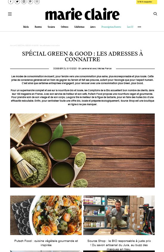 Le magazine Marie Claire parle du vrac bio de Source Shop