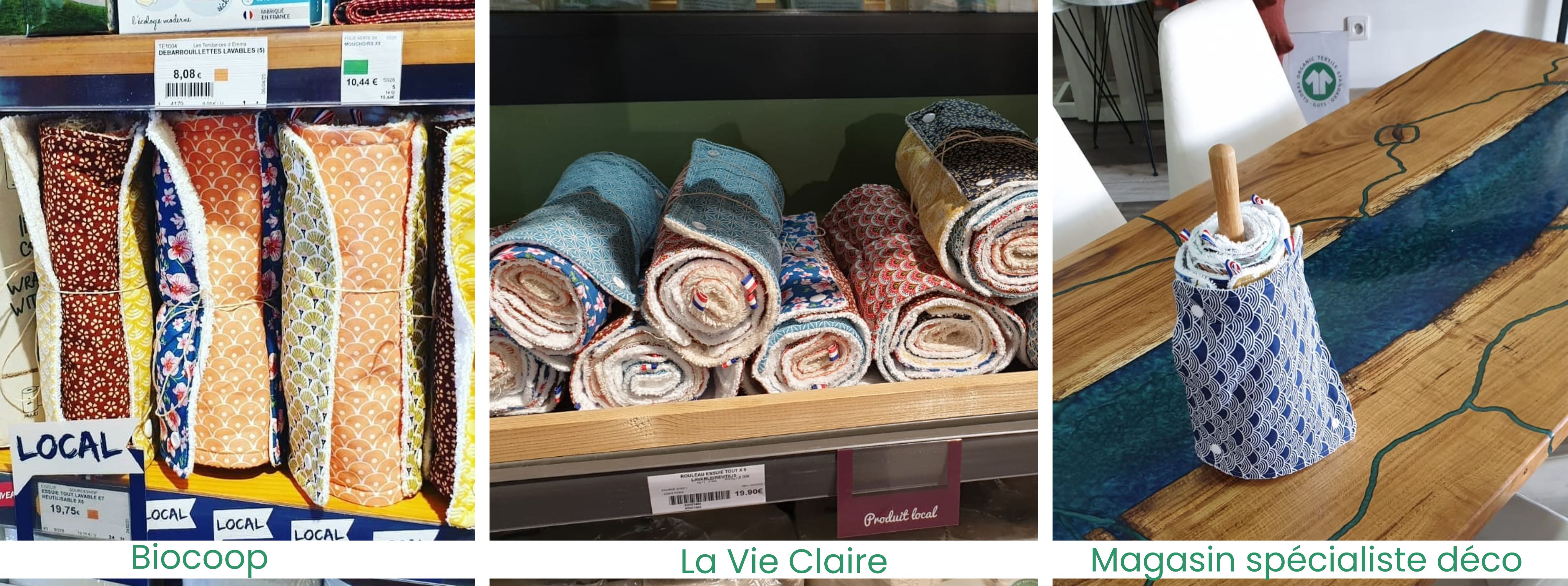 Nos essuie-tout lavables disponibles chez Biocoop, La Vie Claire et autres boutiques zéro déchet