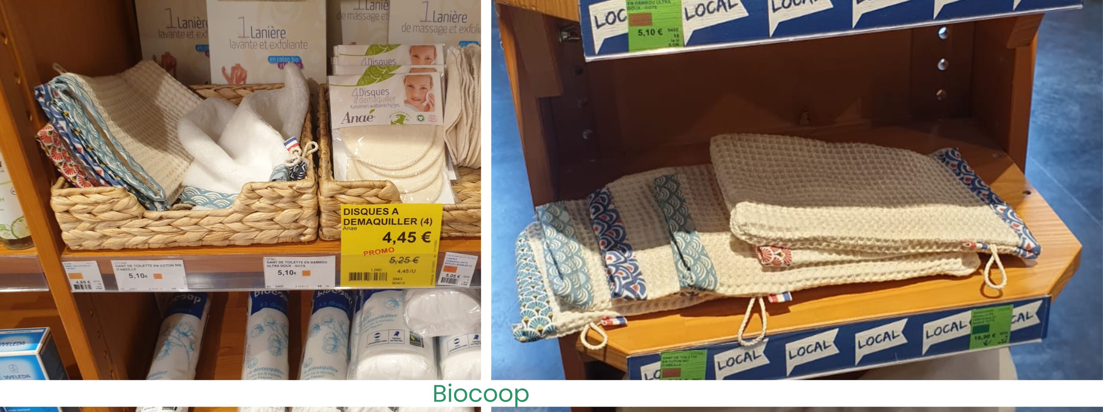 Les gants de toilette en coton bio Source Shop chez Biocoop
